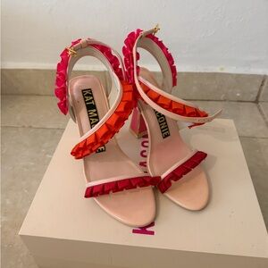 Kat Maconie Pink and Red Ruffle Heels
